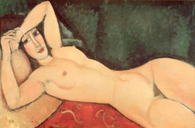 Liggend naakt, een arm gevouwen over het voorhoofd door Amedeo Modigliani